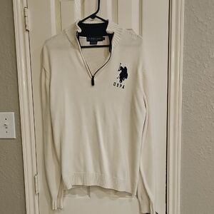 U.S. Polo Assn. Unisex Vintage YTK Off-White Zip-Up Sweater Large